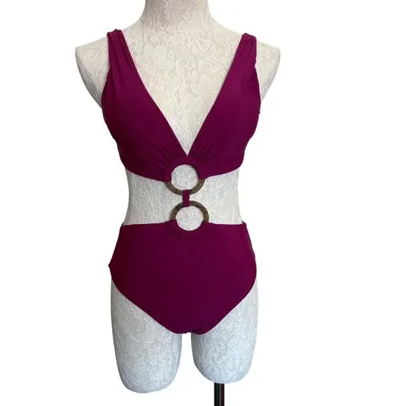 Malai Danza double ring OnePiece swimsuit Sz S NWT maroon vixen resort coastal